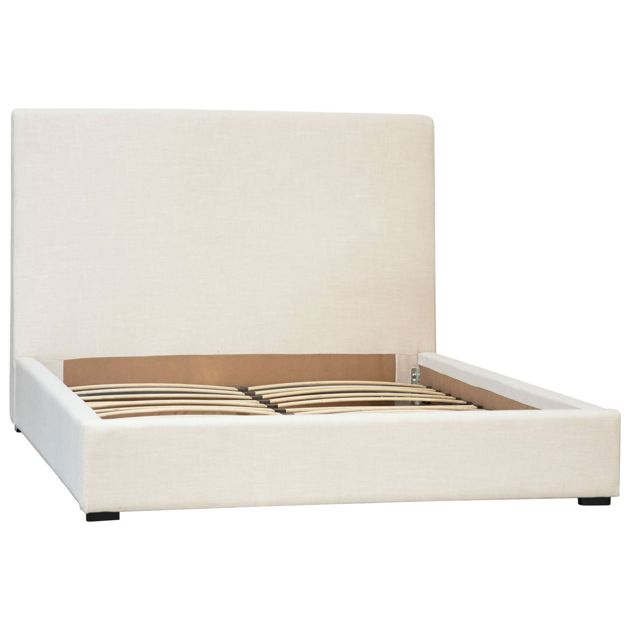Off White Finish Linen Blend Upholstery and Birch Wood Frame Bed 67.5 in Wide