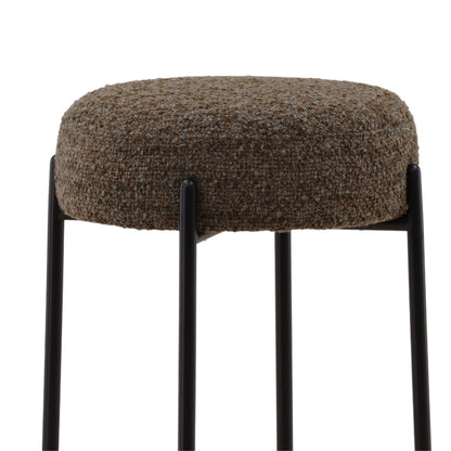 Moss Green and Black Multi-Tone Boucle Fabric and Iron Stool 18 in Wide