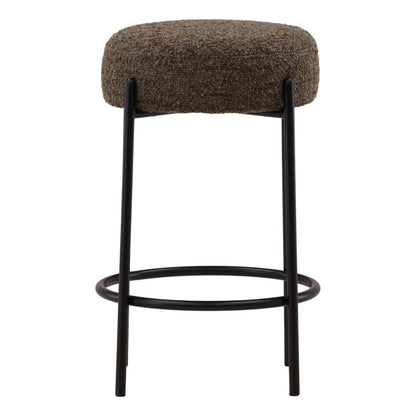 Moss Green and Black Multi-Tone Boucle Fabric and Iron Stool 18 in Wide