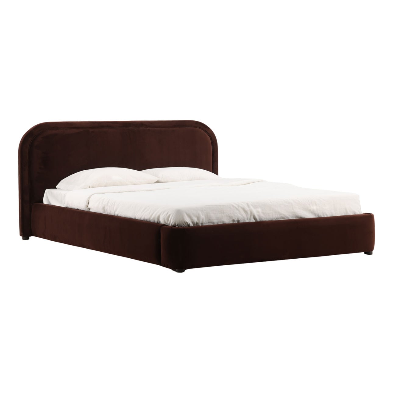 Hudson Chocolate Velvet Fabric and Birch Wood Frame Bed 72 in Wide