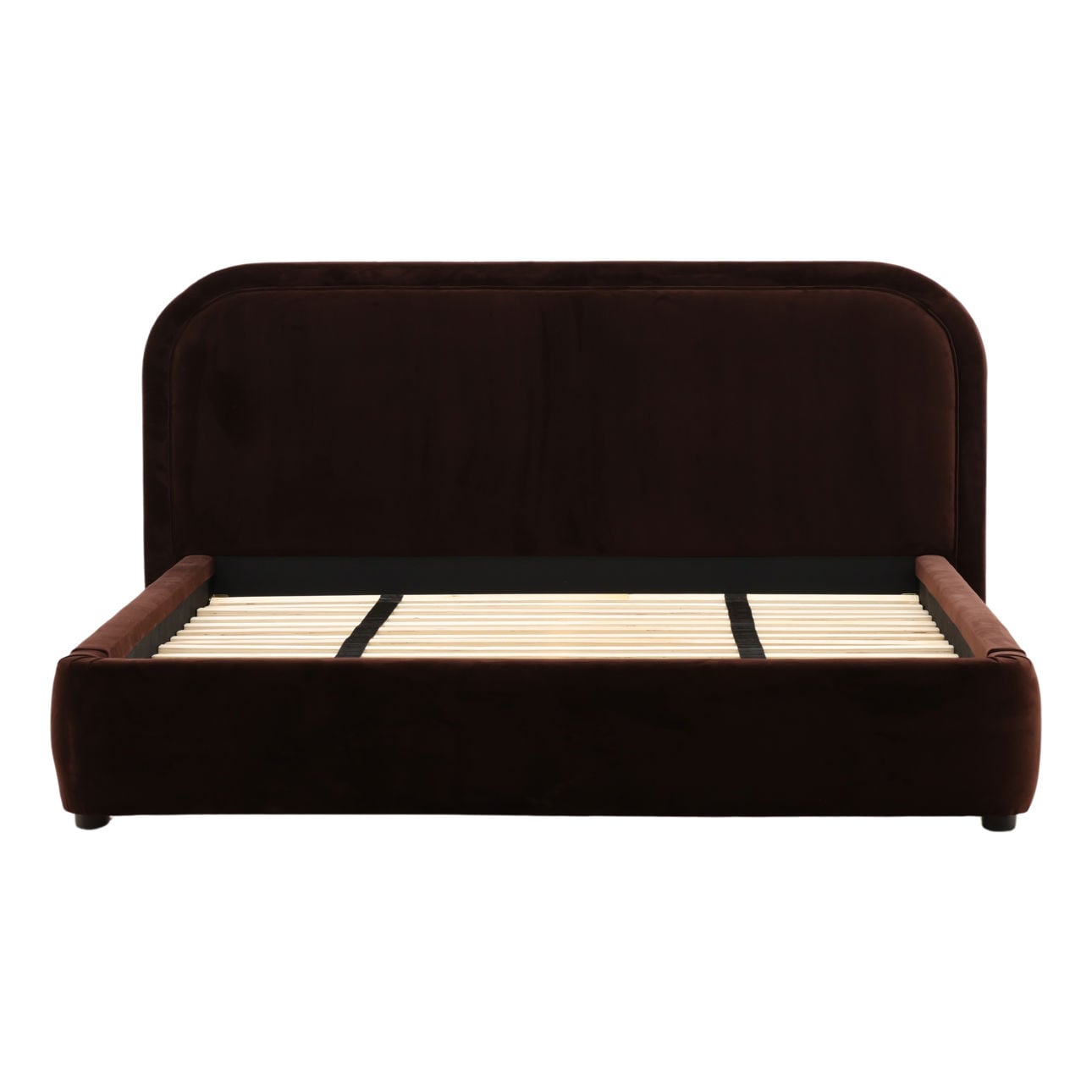 Hudson Chocolate Velvet Fabric and Birch Wood Frame Bed 72 in Wide