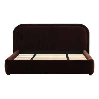 Hudson Chocolate Velvet Fabric and Birch Wood Frame Bed 72 in Wide