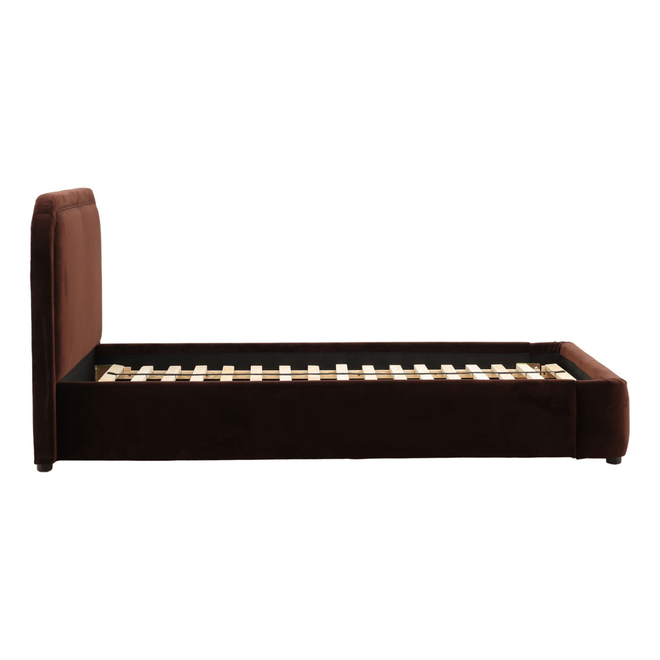 Hudson Chocolate Velvet Fabric and Birch Wood Frame Bed 72 in Wide