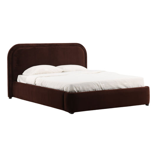 Hudson Chocolate Velvet Fabric and Birch Wood Frame Bed 72 in Wide