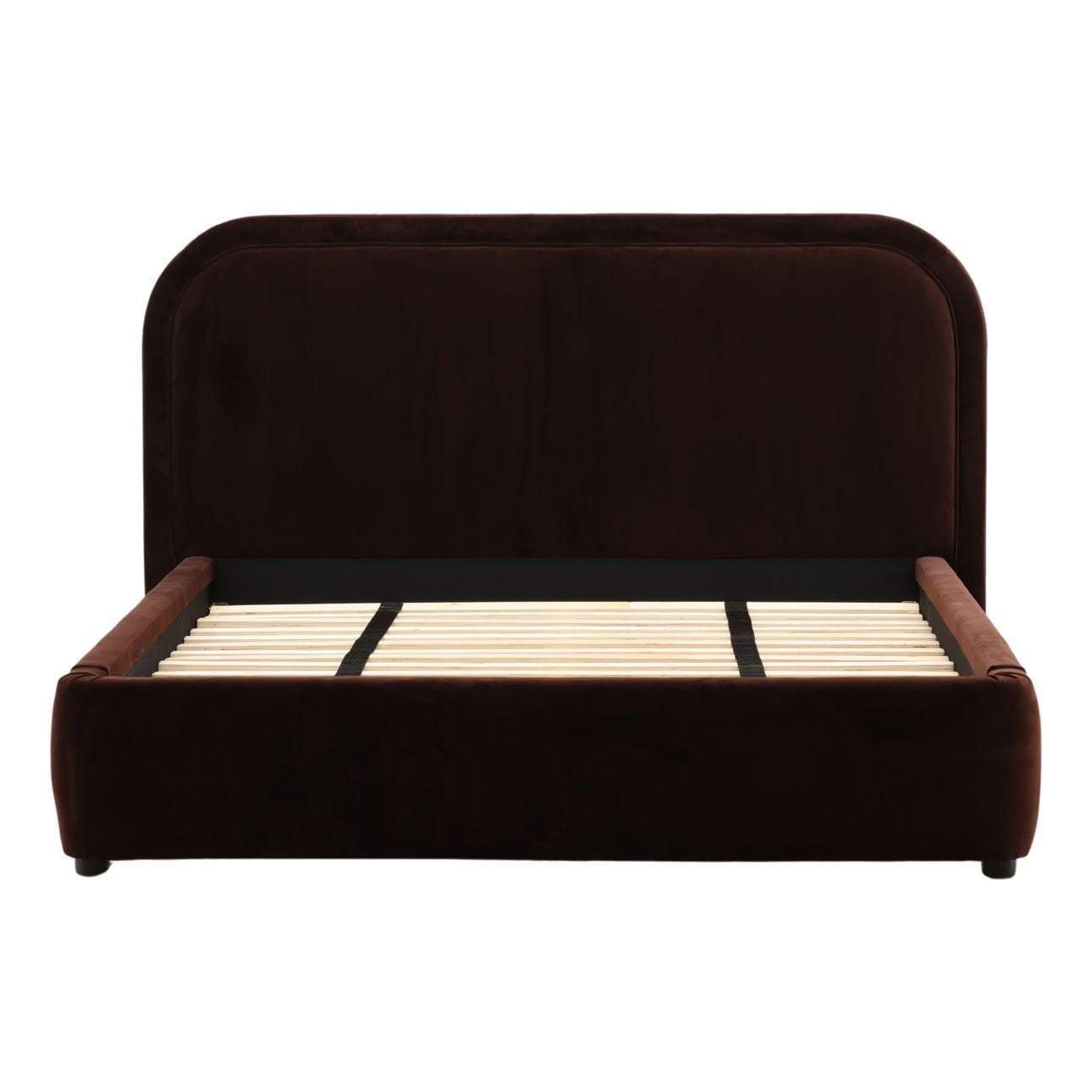 Hudson Chocolate Velvet Fabric and Birch Wood Frame Bed 72 in Wide