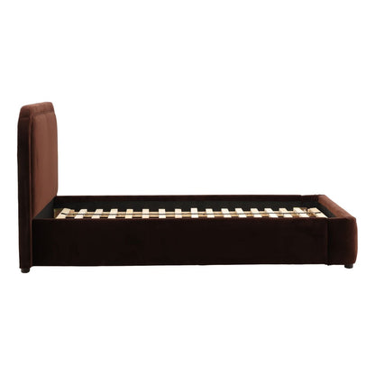 Hudson Chocolate Velvet Fabric and Birch Wood Frame Bed 72 in Wide