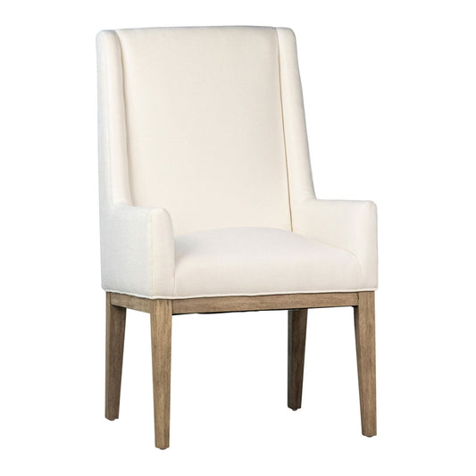 Off White Upholstery and Natural Wood Finish Solid Rubber Wood Frame with Cotton Blend Fabric Chair 25 in Wide