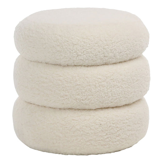 Ivory Fur Seating Faux Sheepskin Upholstery Ottoman 18 in Wide