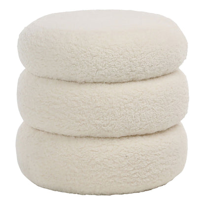 Ivory Fur Seating Faux Sheepskin Upholstery Ottoman 18 in Wide