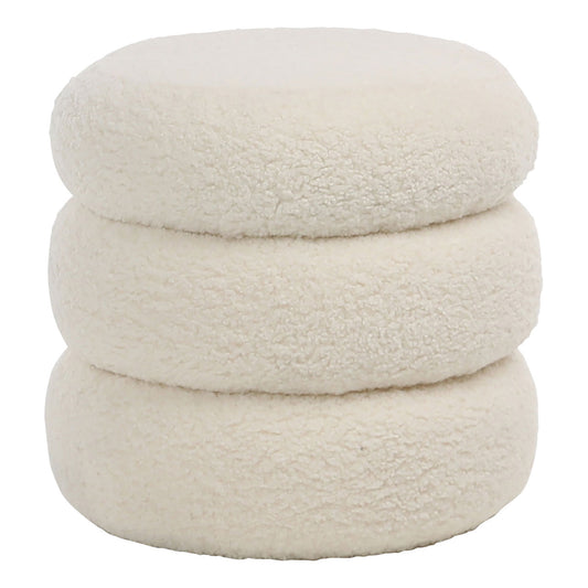 Ivory Fur Seating Faux Sheepskin Upholstery Ottoman 18 in Wide