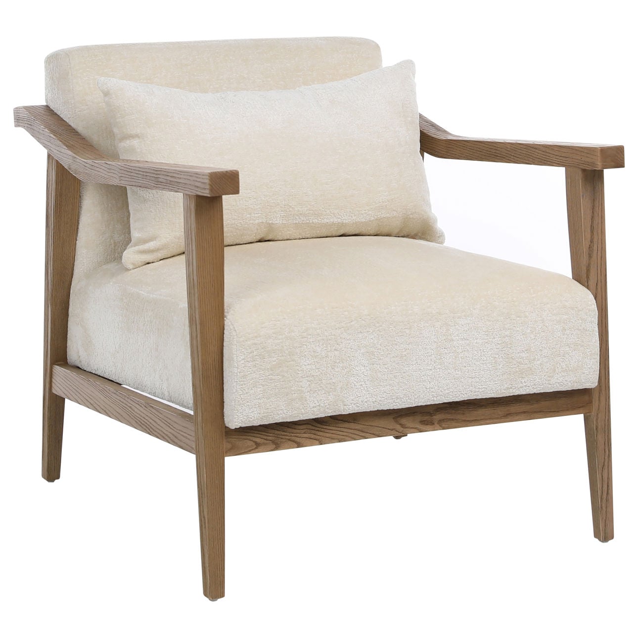 Cream Fabric and Natural Oak Wood Finish Poly Velvet Upholstery and Ash Wood Chair 28 in Wide