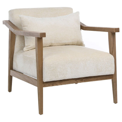 Cream Fabric and Natural Oak Wood Finish Poly Velvet Upholstery and Ash Wood Chair 28 in Wide