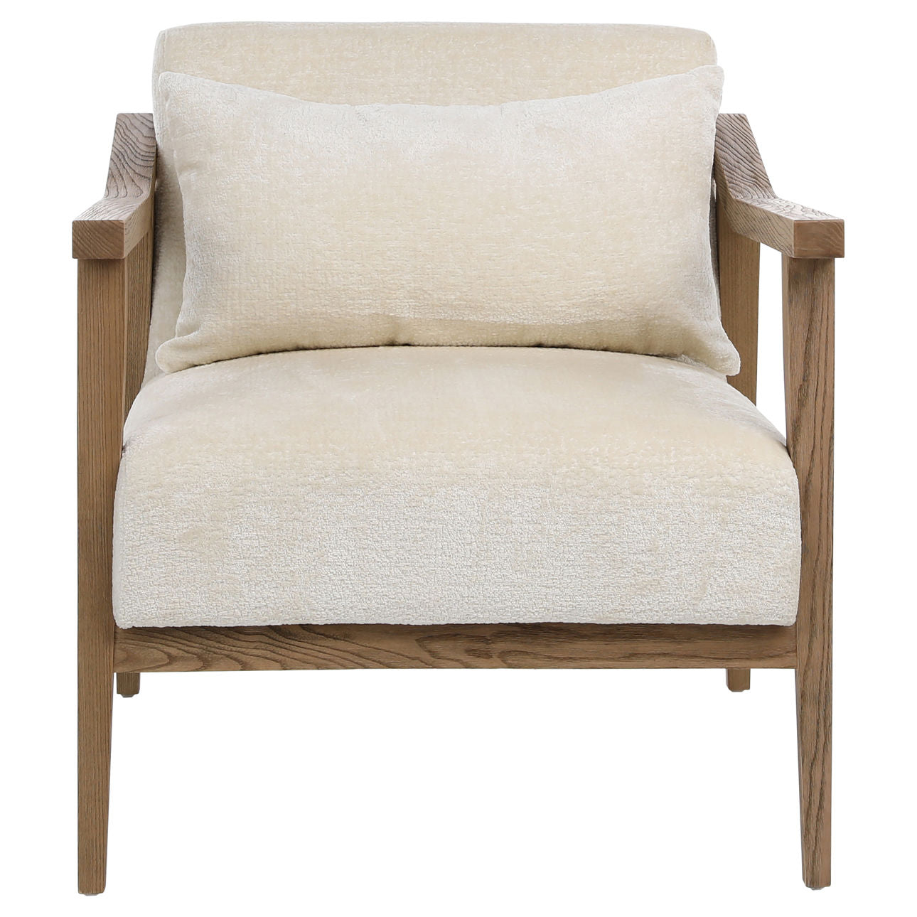 Cream Fabric and Natural Oak Wood Finish Poly Velvet Upholstery and Ash Wood Chair 28 in Wide
