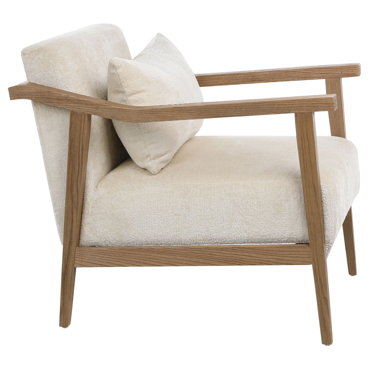 Cream Fabric and Natural Oak Wood Finish Poly Velvet Upholstery and Ash Wood Chair 28 in Wide