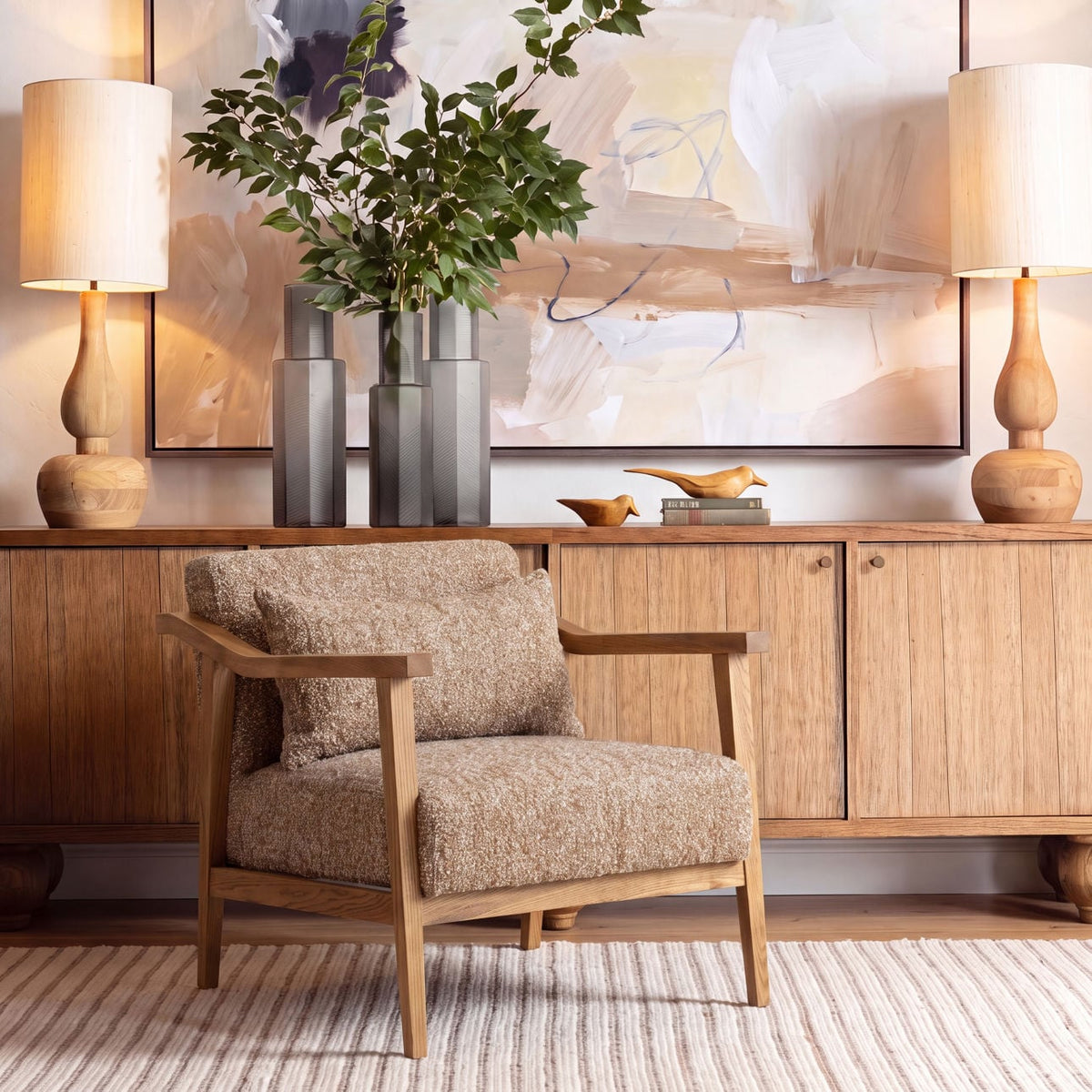 Heritage Boucle Fabric and Ash Wood Home Accent