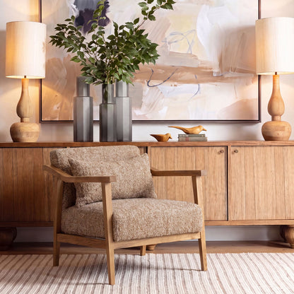 Heritage Boucle Fabric and Ash Wood Home Accent