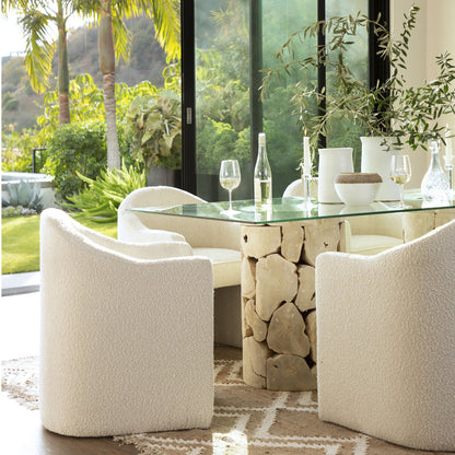 Heritage Boucle Upholstery and Solid Pine Wood Dining Chair