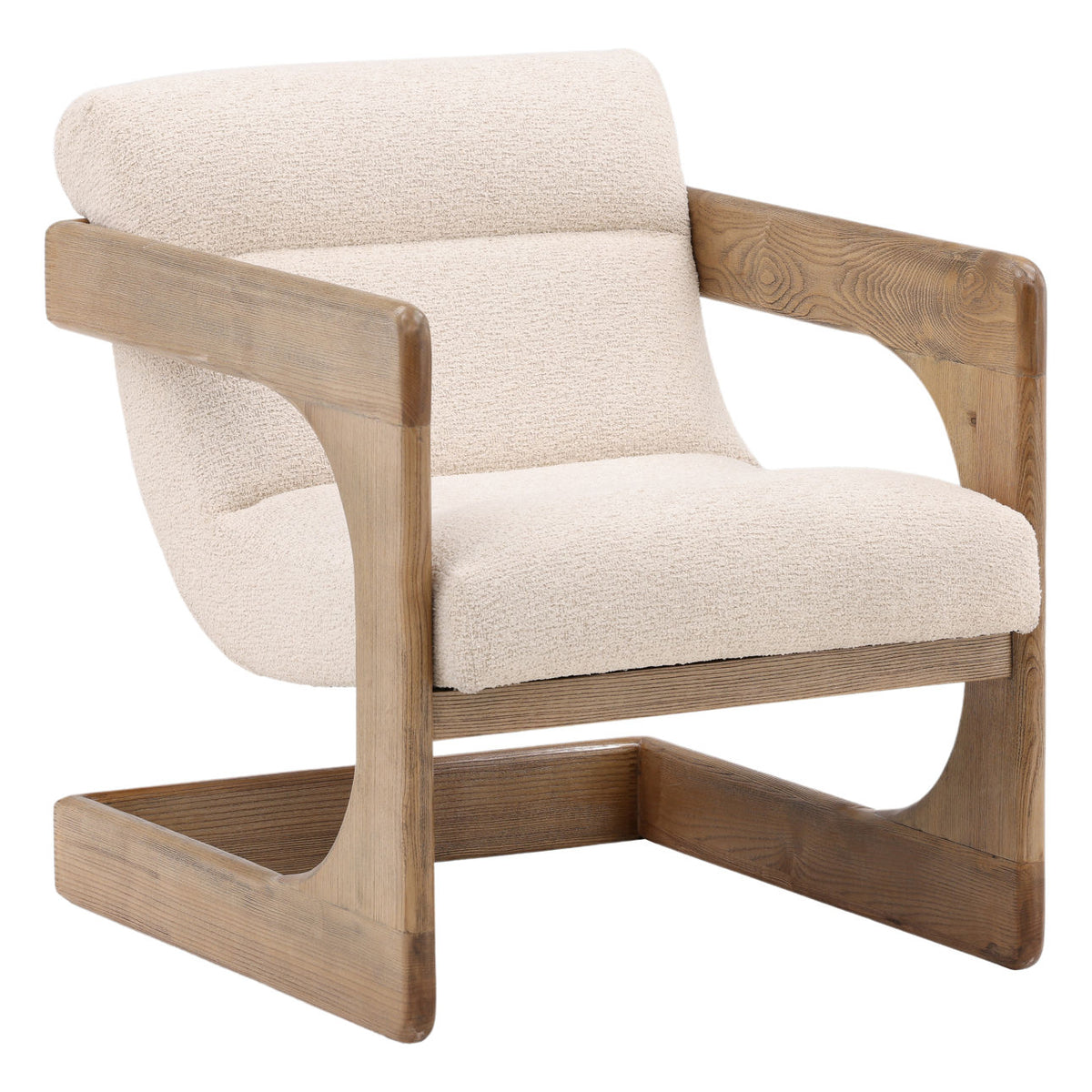 Modern Boucle Fabric and Ash Wood Home Accent