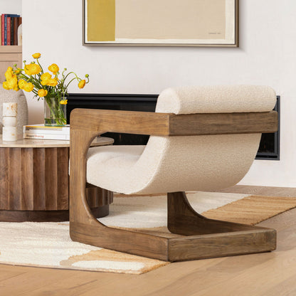 Modern Boucle Fabric and Ash Wood Home Accent