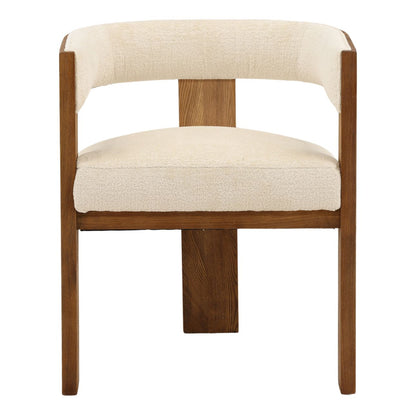 Cream and Natural Chenille Fabric and Ash Wood Chair 23 in Wide