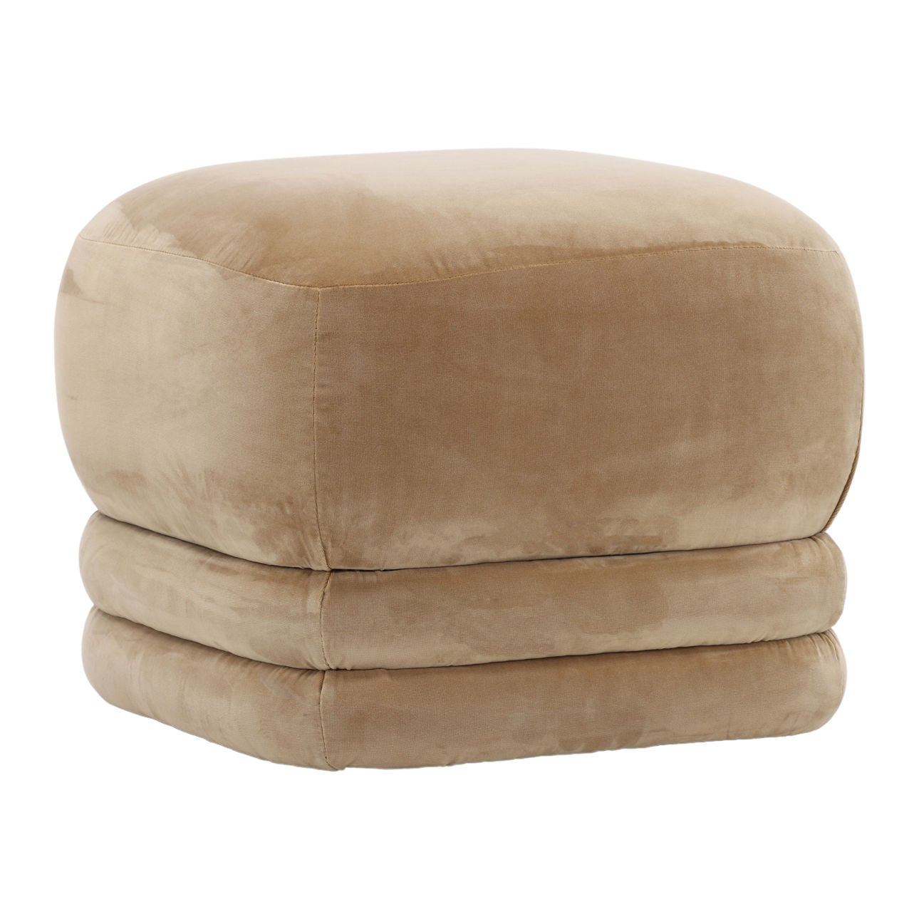 Hudson Camel Polyester Velvet Upholstery Ottoman 22 in Wide