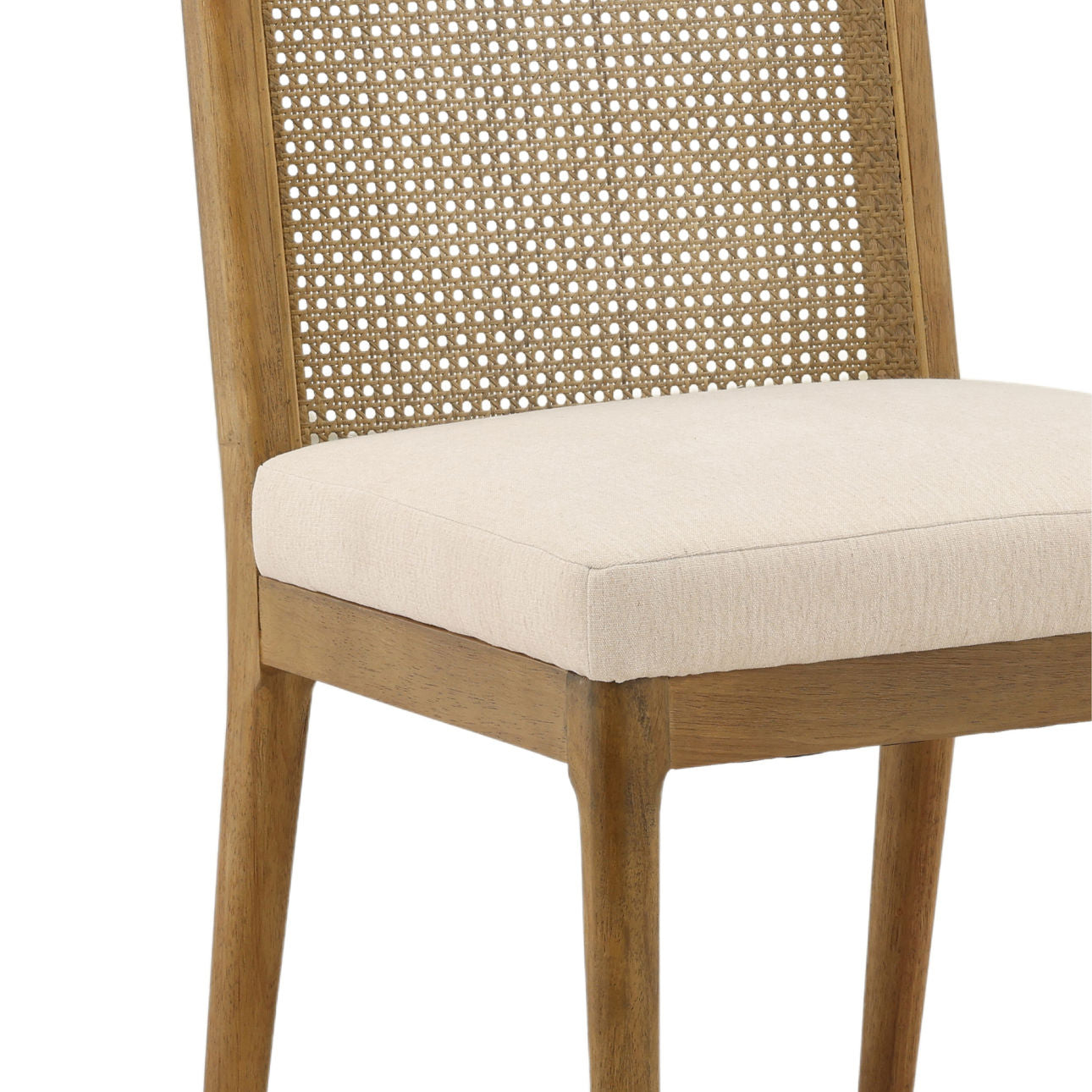 Oatmeal and Natural Polyester Linen Fabric, Rubber Wood and Cane Chair 21.5 in Wide