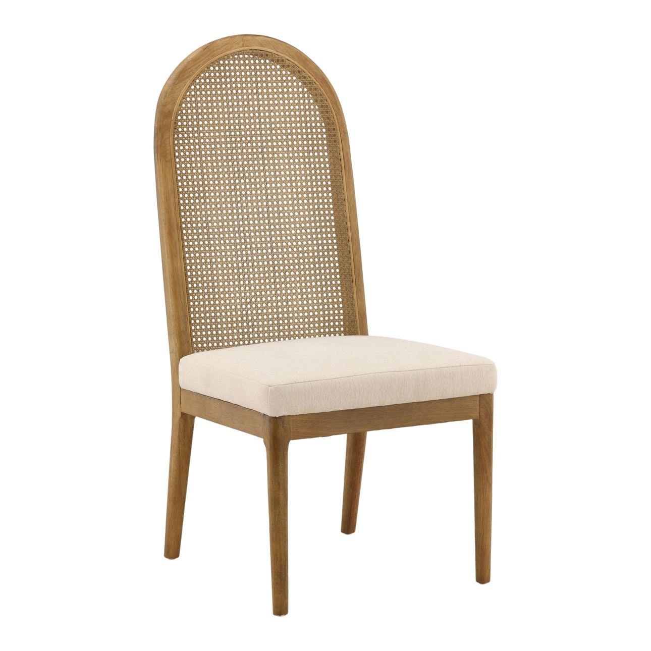 Oatmeal and Natural Polyester Linen Fabric, Rubber Wood and Cane Chair 21.5 in Wide