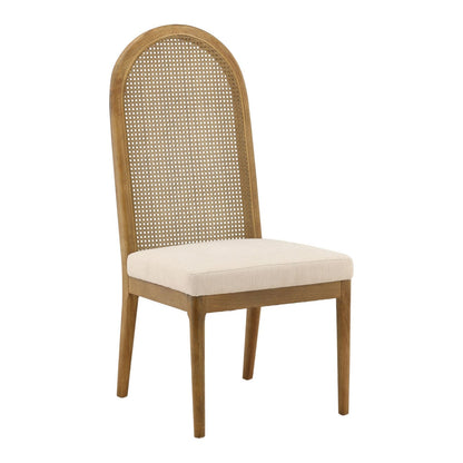 Oatmeal and Natural Polyester Linen Fabric, Rubber Wood and Cane Chair 21.5 in Wide