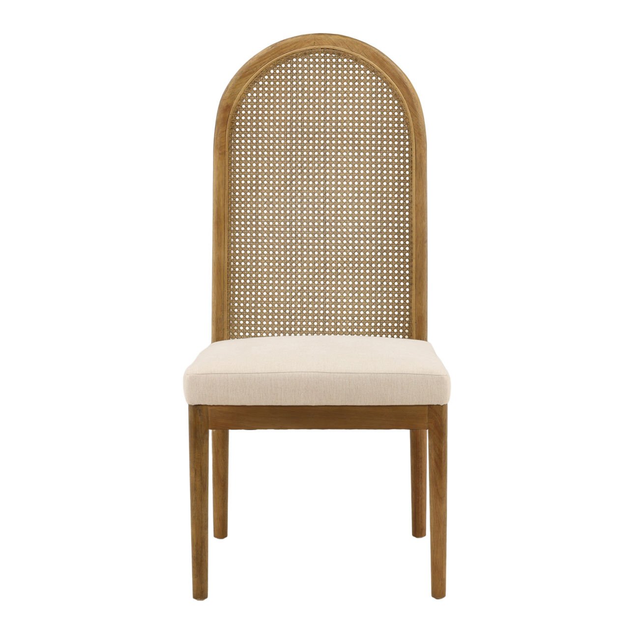 Oatmeal and Natural Polyester Linen Fabric, Rubber Wood and Cane Chair 21.5 in Wide