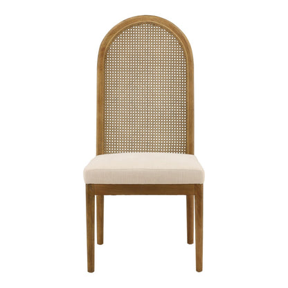 Oatmeal and Natural Polyester Linen Fabric, Rubber Wood and Cane Chair 21.5 in Wide