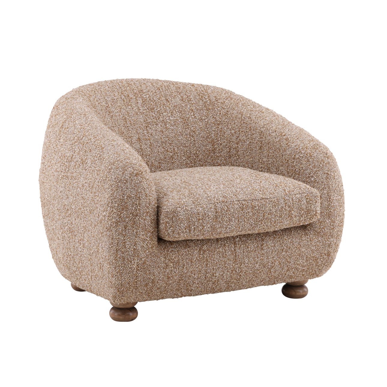 Paris Latte and Natural Multi-Tone Boucle Fabric and Rubber Wood Chair 38.5 in Wide