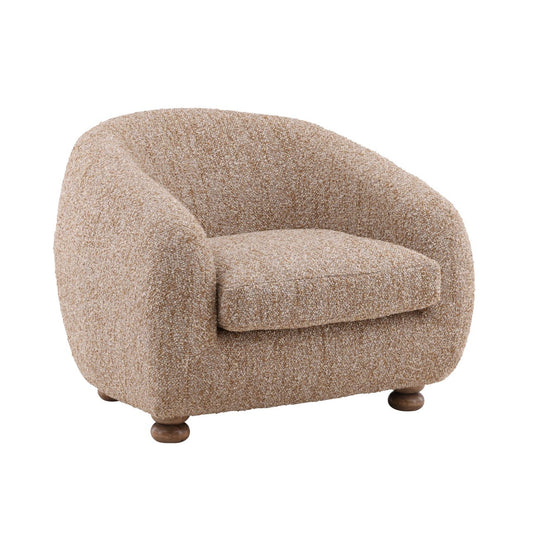 Paris Latte and Natural Multi-Tone Boucle Fabric and Rubber Wood Chair 38.5 in Wide