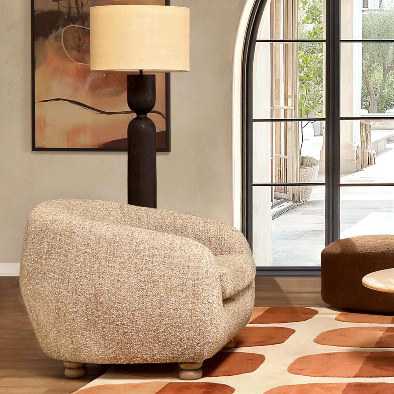 Paris Latte and Natural Multi-Tone Boucle Fabric and Rubber Wood Chair 38.5 in Wide