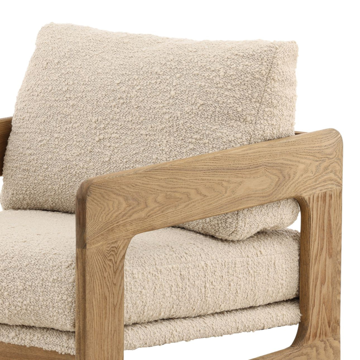 Artisan Boucle Fabric and Solid Ash Wood Home Accent