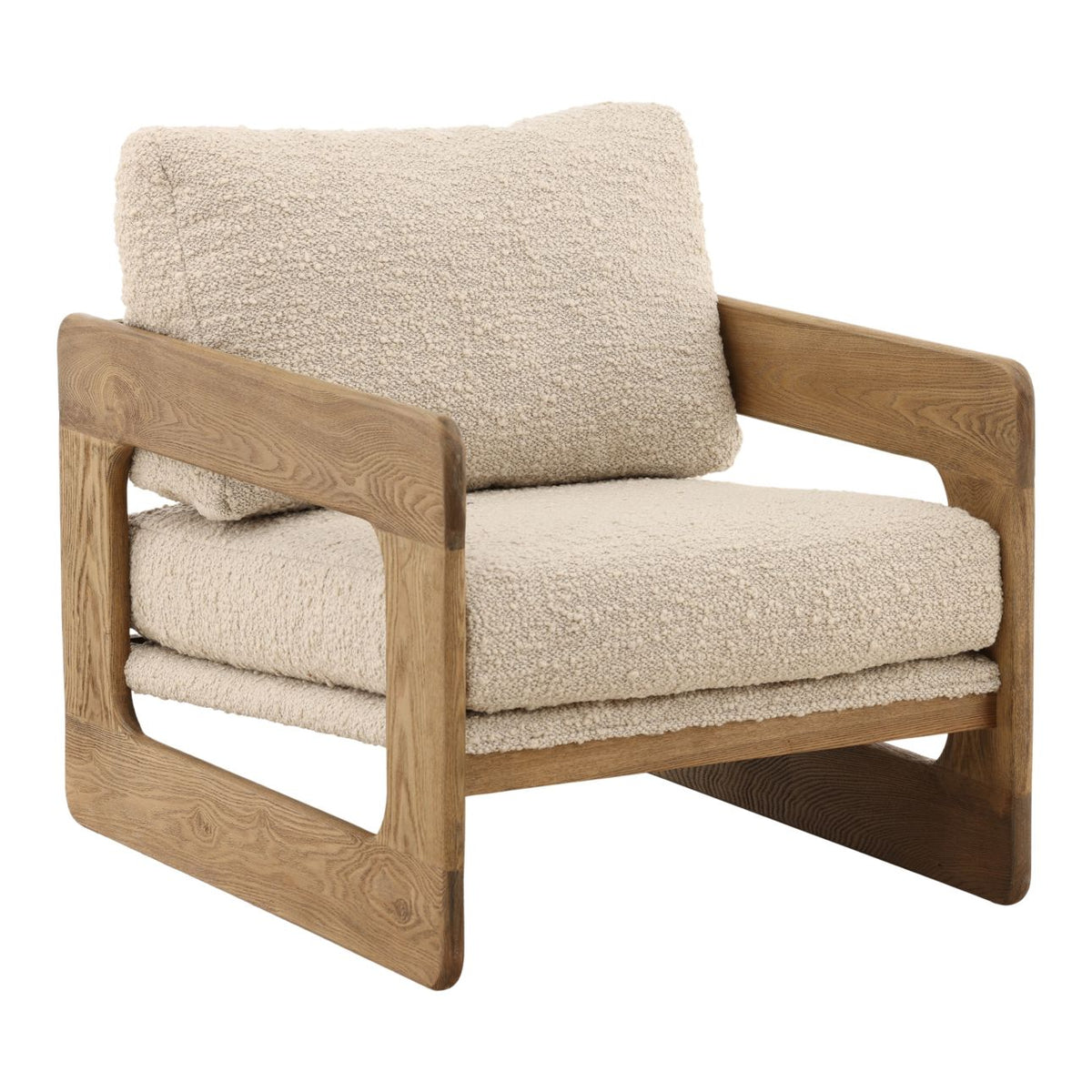 Artisan Boucle Fabric and Solid Ash Wood Home Accent