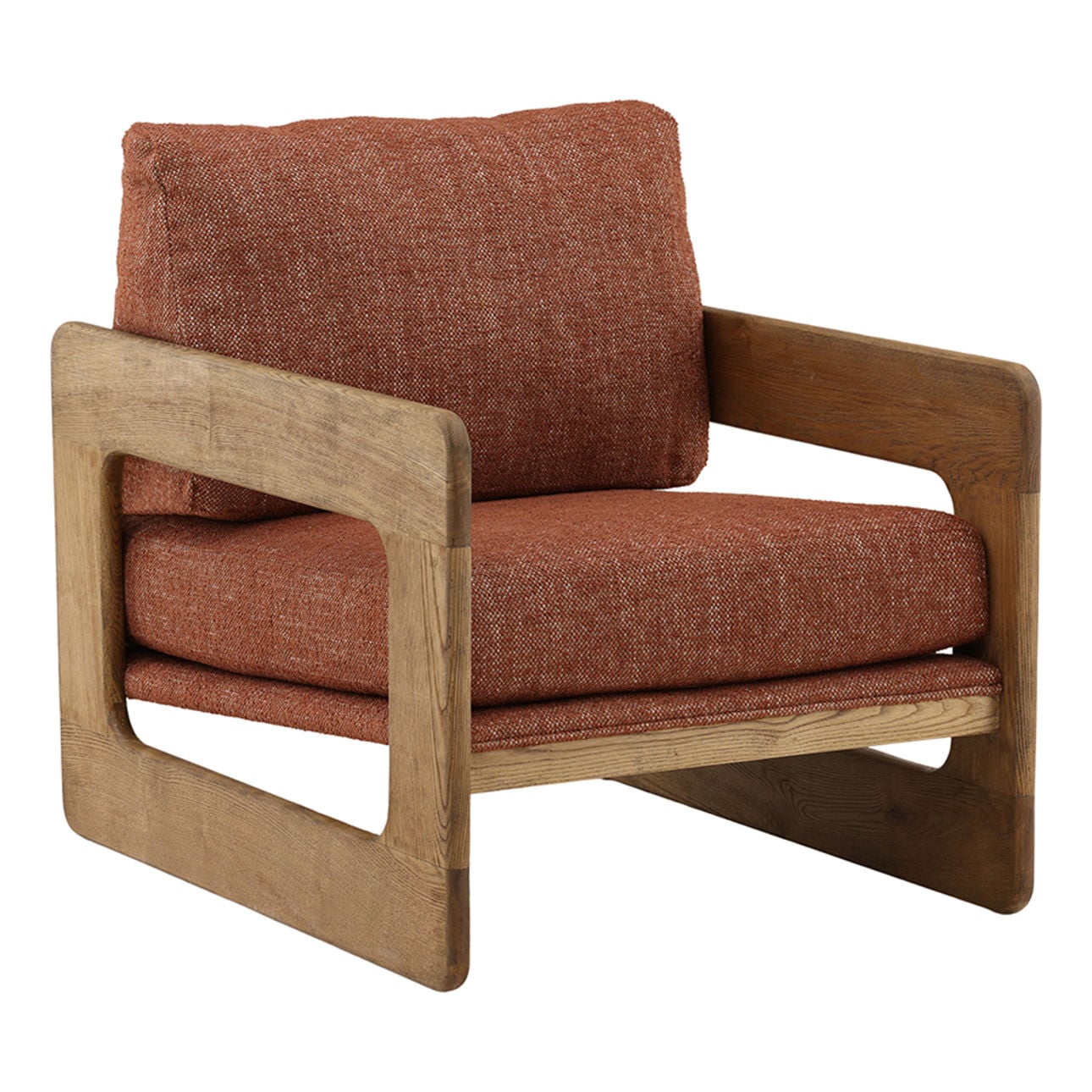 Brown and Natural Basketweave Fabric and Solid Ash Wood Chair 26 in Wide