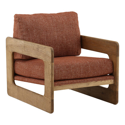 Brown and Natural Basketweave Fabric and Solid Ash Wood Chair 26 in Wide