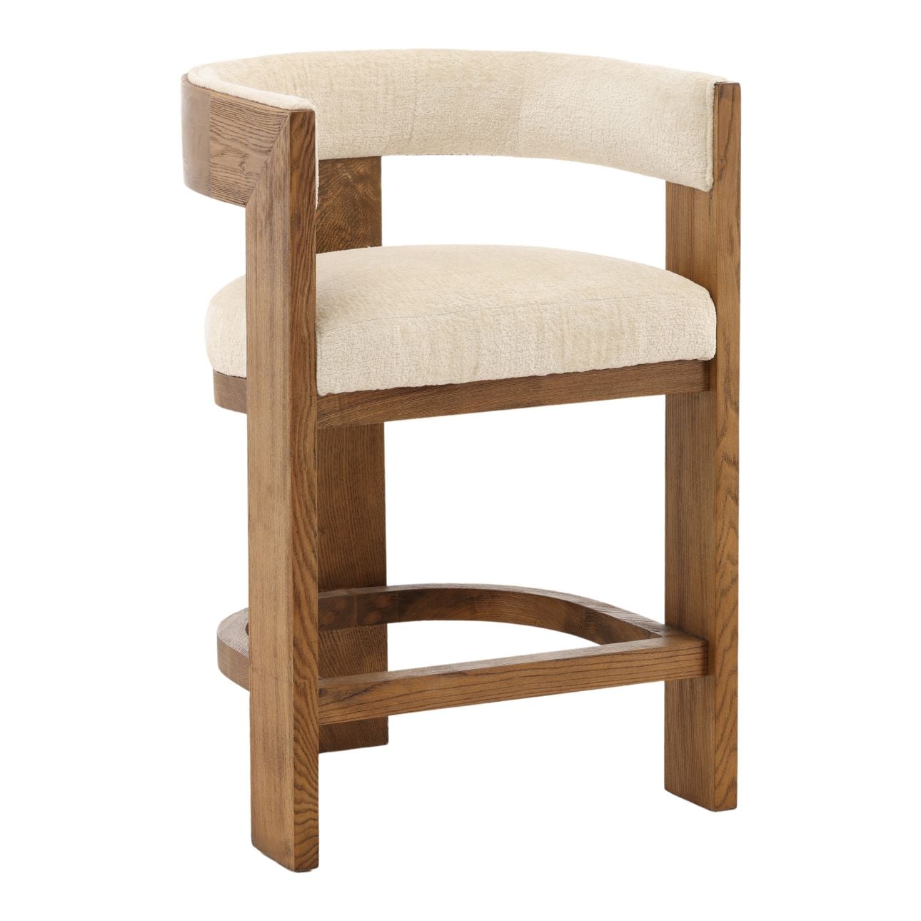 Cream and Natural Polyester Fabric and Solid Ash Wood Stool 22.5 in Wide