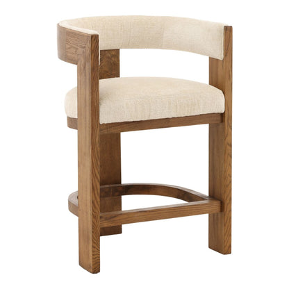 Cream and Natural Polyester Fabric and Solid Ash Wood Stool 22.5 in Wide