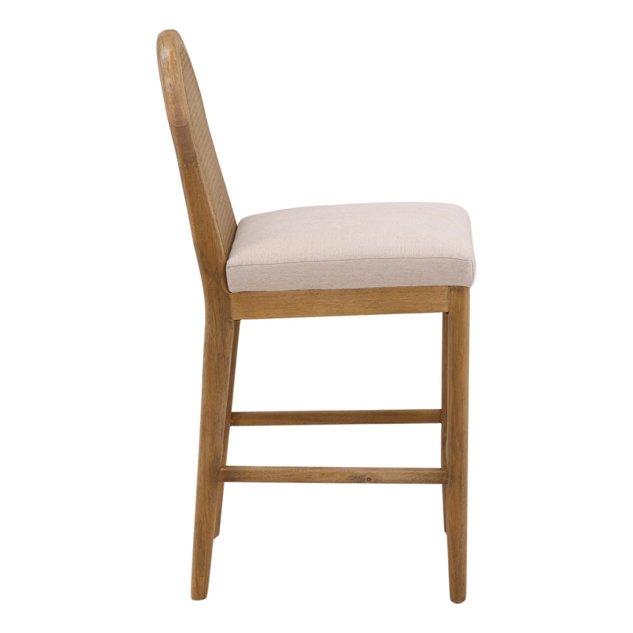 Oatmeal and Natural Polyester Linen Fabric, Rubber Wood and Cane Stool 19.5 in Wide