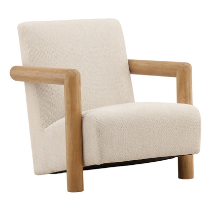 Cream and Light Natural Chunky Chenille Fabric and Ash Wood Chair 31 in Wide