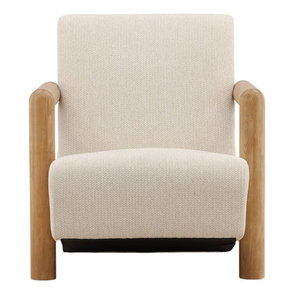 Cream and Light Natural Chunky Chenille Fabric and Ash Wood Chair 31 in Wide