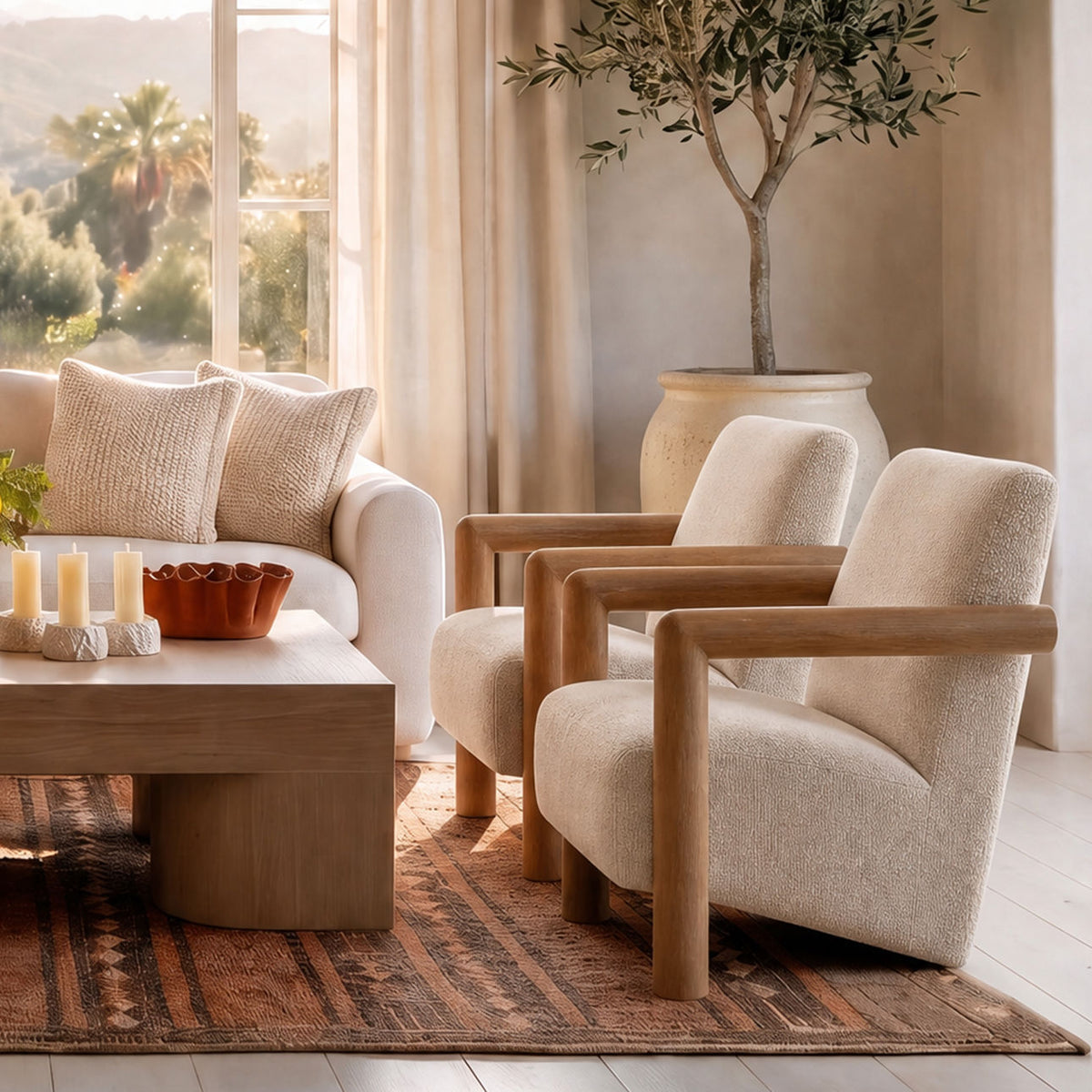 Refined Chunky Chenille Fabric and Ash Wood Home Accent