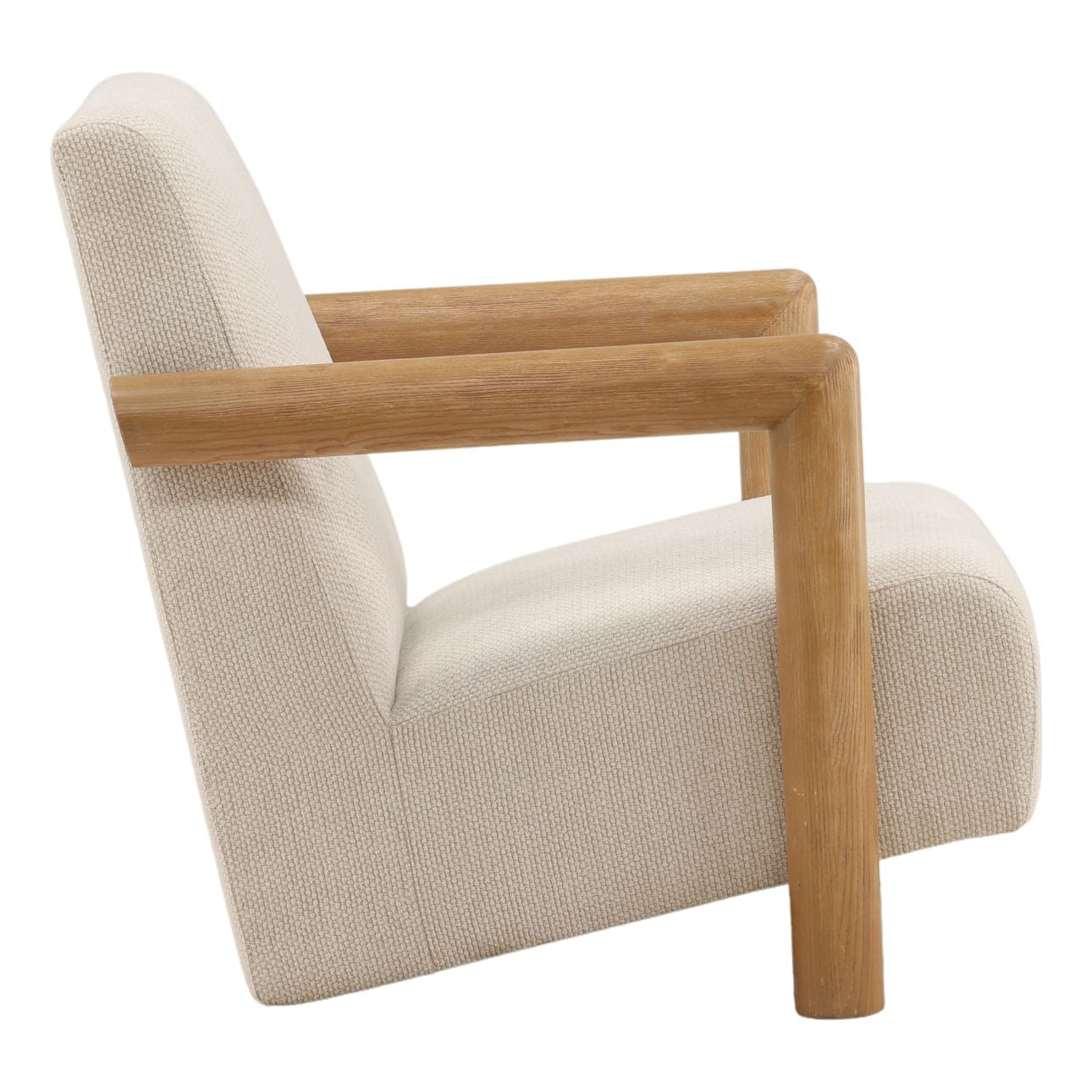 Cream and Light Natural Chunky Chenille Fabric and Ash Wood Chair 31 in Wide