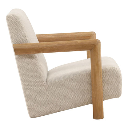 Cream and Light Natural Chunky Chenille Fabric and Ash Wood Chair 31 in Wide