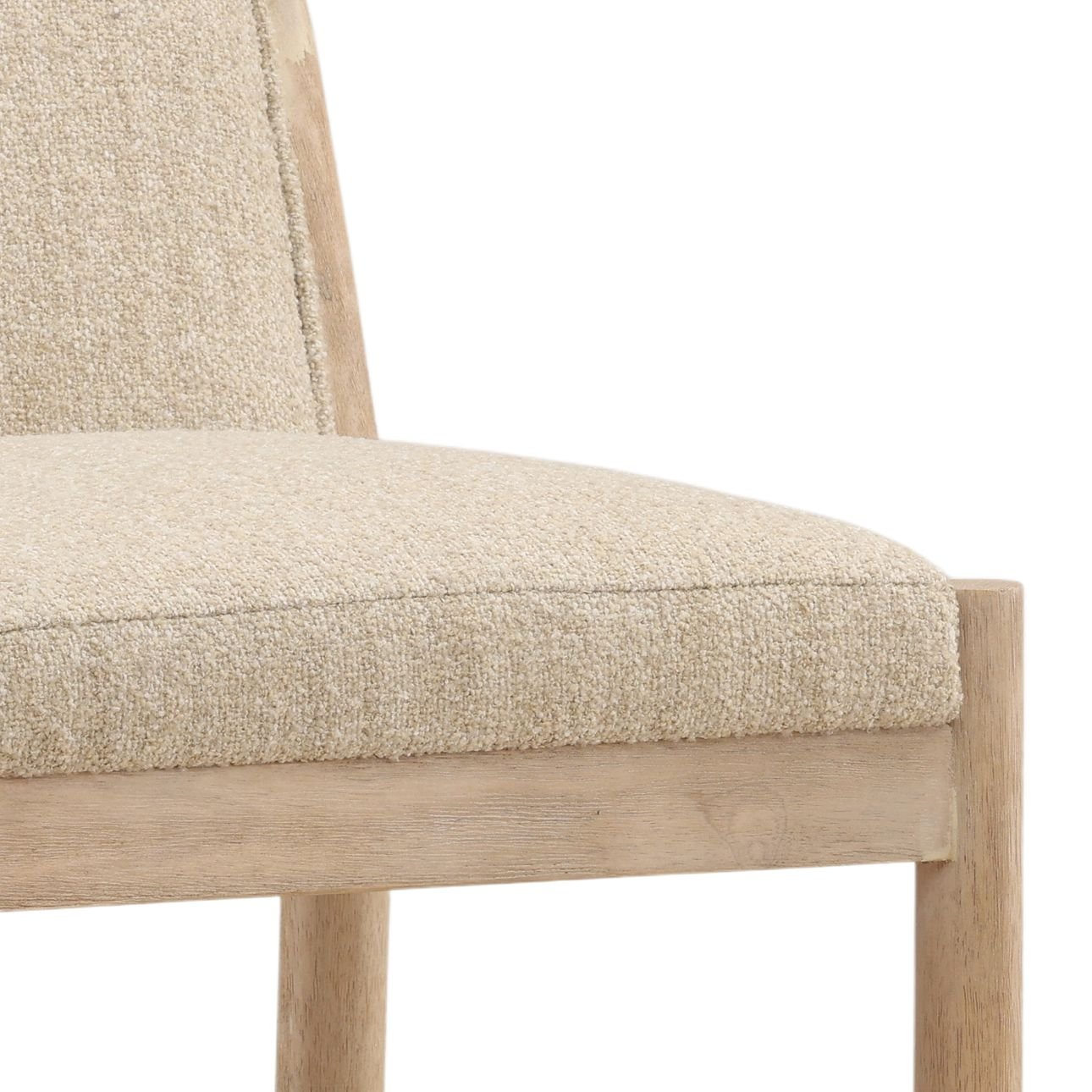 Yukon Sand and Light Natural Boucle Fabric and Ash Wood Stool 21 in Wide