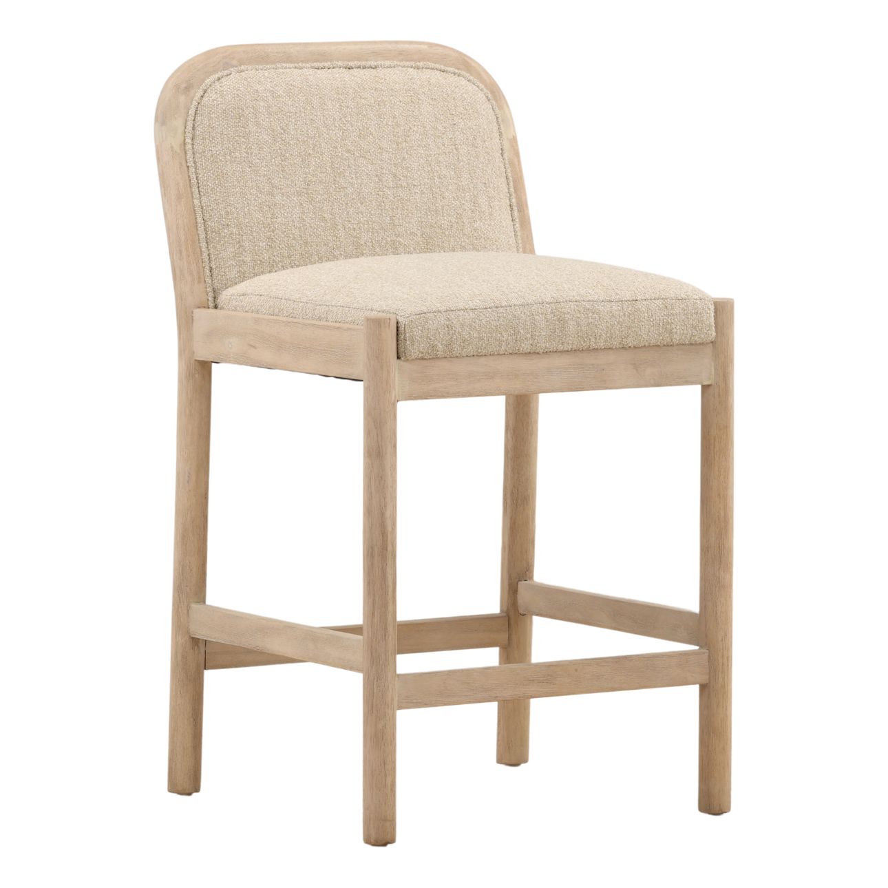 Yukon Sand and Light Natural Boucle Fabric and Ash Wood Stool 21 in Wide