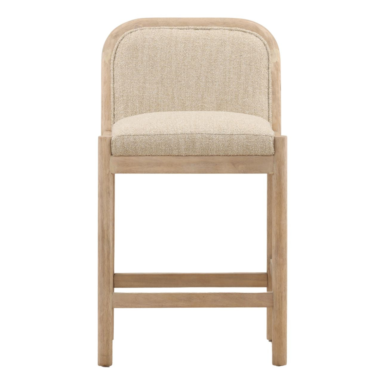 Yukon Sand and Light Natural Boucle Fabric and Ash Wood Stool 21 in Wide