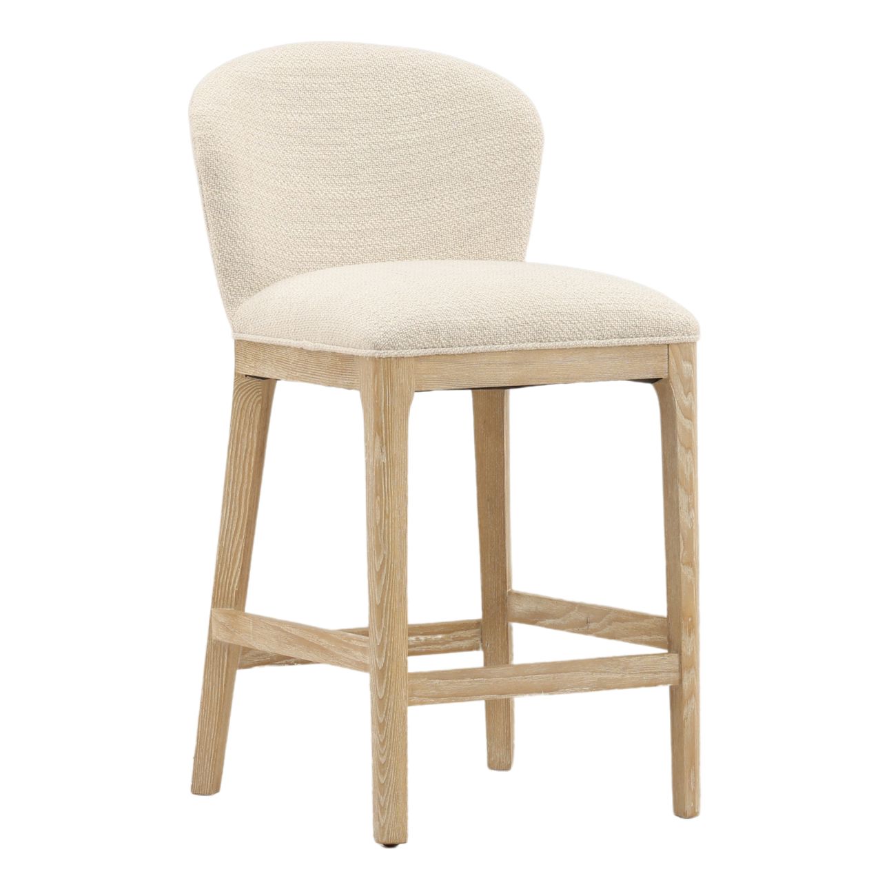 Cienega Oatmeal and Light Natural Polyester Blend Fabric and Solid Ash Wood Stool 19 in Wide
