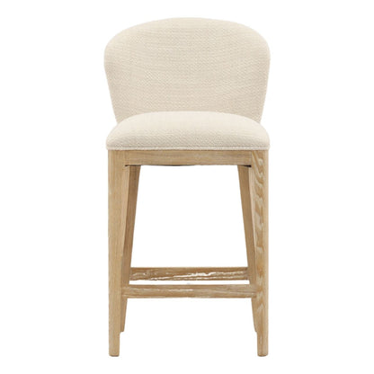 Cienega Oatmeal and Light Natural Polyester Blend Fabric and Solid Ash Wood Stool 19 in Wide